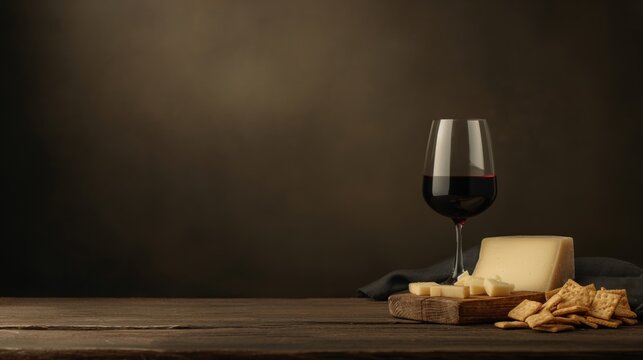 Elegant wine and cheese pairing on rustic wooden table AI generated
