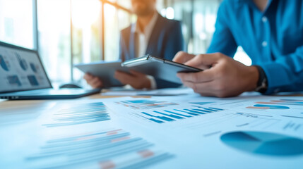 Teamwork in Modern Office for Market Analysis and Data Presentation