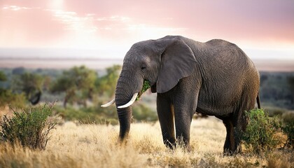 Obraz premium Elefant beim Fressen in der freien Natur Afrikas