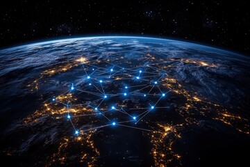 Obraz premium Global Network Connection Earth From Space