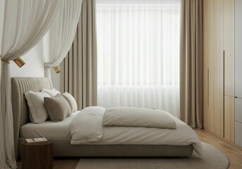 Light coming through the window in a modern bedroom with canopy bed