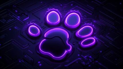 A glowing purple paw print on a dark, textured surface.
