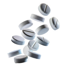 falling of Pain Relievers (aspirin, ibuprofen), isolated on white