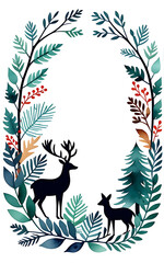 Fototapeta premium woodland animals adorn christmas invitation frame watercolor illustration winter foliage beautiful design
