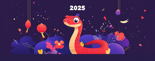 Colorful animated dragon celebrates the arrival of the Year of the Dragon in 2025 against a festive background