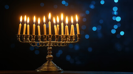 Fototapeta premium Subtle low light composition capturing the essence of Hanukkah with candles and festive elements
