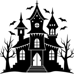 Haunted house silhouette vector illustration with white background