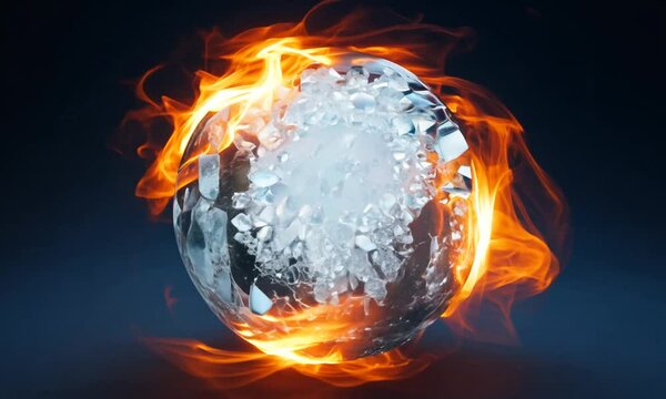 A ball of fl ames Warps into a ball of ice By Generated AI