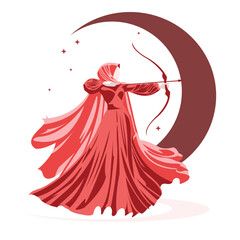 Standing Brave Muslimah Archery Mujahidin Islamic War Vector Flat Design Illustration VII
