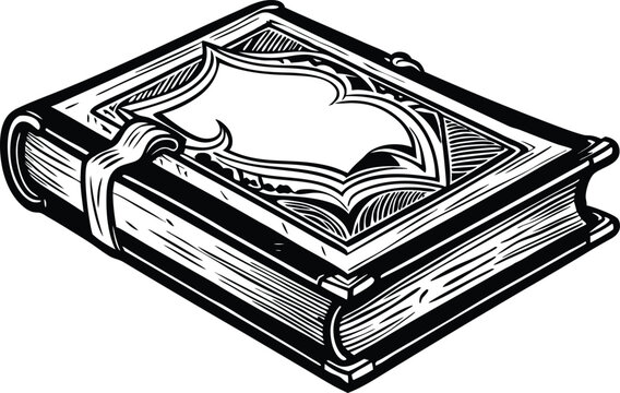 recommend clip art: Old Book Open Engraving Illustration – Black and White Detailed Art on White Background