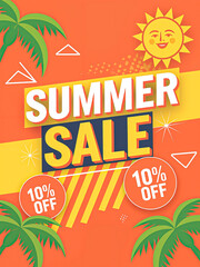 Summer sale illustration with tropical leaves background. Promotion banner, flyer and poster Ai Generated 