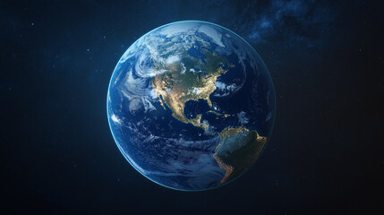 Naklejka premium Glowing earth from space north America at night with city lights and celestial wonders digital illustration, Ai