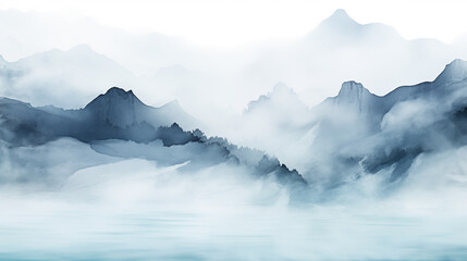 Fototapeta premium Chinese ink landscape painting, minimalism