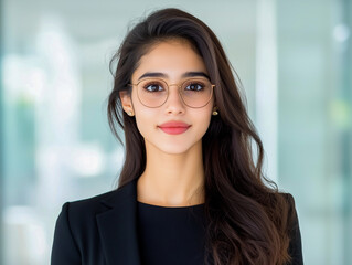Young indian business woman entrepreneur looking at camera in the office 