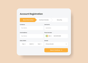 Account registration minimalist wizard form design for mobile and website