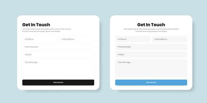 Minimalist message or contact form popup design with two variation