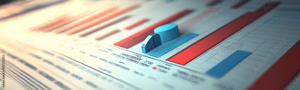 Poster A close-up view of a colorful bar chart with red and blue bars, highlighting data analysis and visualization on a paper background.