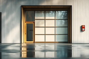 Empty glass window indoors garage gate.