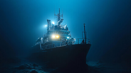 Obraz premium A research ship conducting deep-sea explorations.
