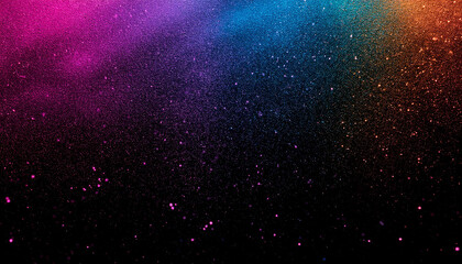 Obraz premium A mesmerizing cosmic dance of vibrant glitter, cascading in hues of pink, blue, and orange against a deep black backdrop. The glittering particles create a magical, ethereal atmosphere.