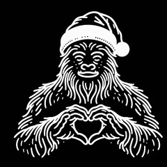 Obraz premium Bigfoot in Santa Costume Making Heart Shape with Hands