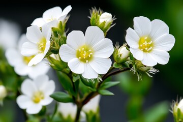 Obraz premium A close-up of White Campion flowers (Silene Latifolia), with hyper-realistic details of the petals, stamens, and fine hairs on the stems