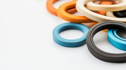 Detailed view of multiple rubber gaskets, industrial components for secure seals, high-quality materials in machinery and automotive engineering