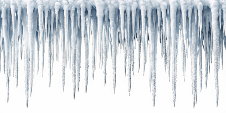 white hanging icicles frame border isolated on white background as transparent. PNG. AI GENERATED.