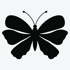 Butterflies silhouette set. Vector illustration. Set of doodle black butterfly silhouettes on wings isolated on white background.