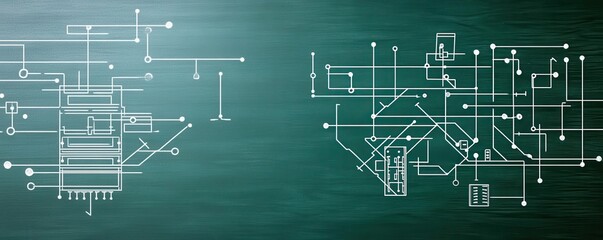 Fototapeta premium Simple circuit schematic, blueprint style, on a chalkboard background, hand-drawn look perfect for educational and instructional purposes
