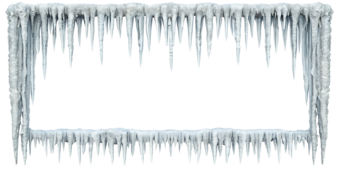 white hanging icicles frame border isolated on white background as transparent. PNG. AI GENERATED.