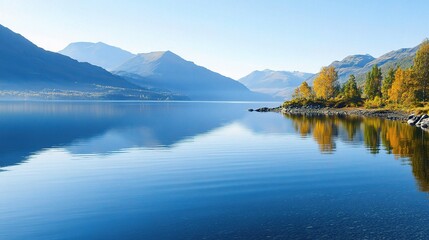 Naklejka premium Serene Lake View with Mountains and Reflection