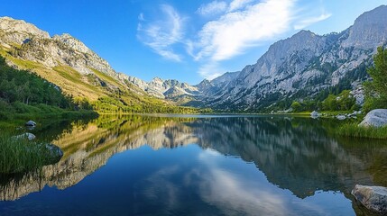 Serene Landscape with Mountain Reflections in Water
