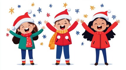 Happy Kids Singing Christmas Carols in the Snow