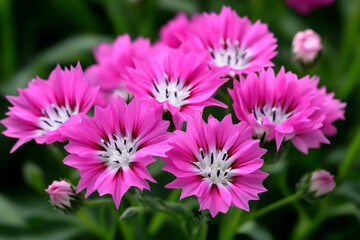 Obraz premium A hyper-realistic close-up of Centaurea Dealbata (Whitewash Cornflower) flowers, showing the intricate details of the soft pink petals and delicate white centers