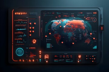 Futuristic Control Center Overseeing Worldwide Logistics with Interactive Globe Display and AI Driven Decision Support Tools  Vibrant Neon Tinged Style Visualization of Real Time Cargo Movement