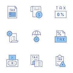 Tax icons set. Line Duotone style, editable stroke. tax, protection, money, inheritance, bill, taxes, tax free