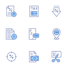 Tax icons set. Line Duotone style, editable stroke. tax, smartphone, payment, placeholder, taxes, focus