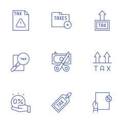 Tax icons set. Thin Line style, editable stroke. tax, warning, taxes, tax free