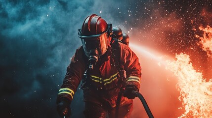 Fototapeta premium Intense Firefighter Action in Dynamic Environment
