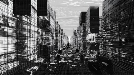 Fototapeta premium Digital Cityscape in Motion