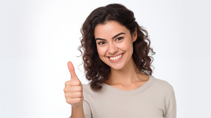 Smiling Young Woman Giving a Thumbs Up Gesture with a Joyful Expression