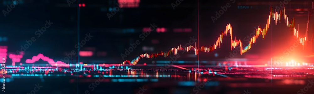 Poster A vibrant digital representation of financial data, showcasing dynamic graphs and data patterns with bright colors, indicative of market analysis and trading.