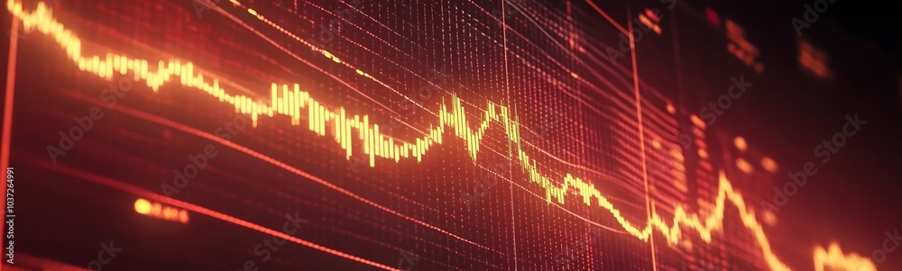 Aufkleber a vibrant data visualization showing fluctuating trends in orange and red hues against a dark backgr