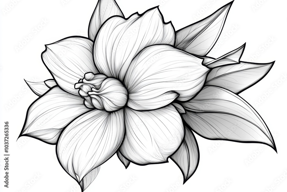 Poster a simple outline of a snapdragons flower, with clean lines representing its dragon-like form