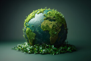 Ecology concept. Green planet Earth with tress world environment and Earth Day. Renewable and sustainable energy. Isolated background. 