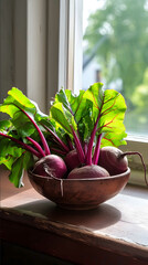 Bunch of freshly harvested red radishes, organic homegrown food, diet and healthy lifestyle concept.