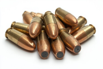 Pile weapon bullets isolated on the white background.