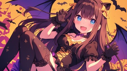 ハロウィンのコスプレをしたアニメ調の美少女