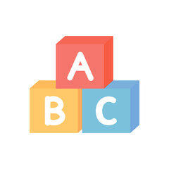 Colorful alphabet blocks child toy icon. Leisure, childhood, learning concepts. Flat decorative vector design isolated illustration.